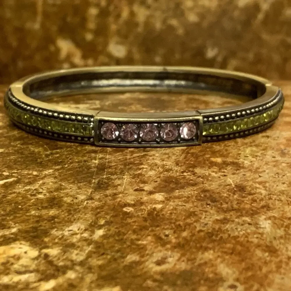 Heidi Daus Bangle Bracelet Brushed Bronze with Swarovski Pink & Green Crystals - Picture 3 of 10